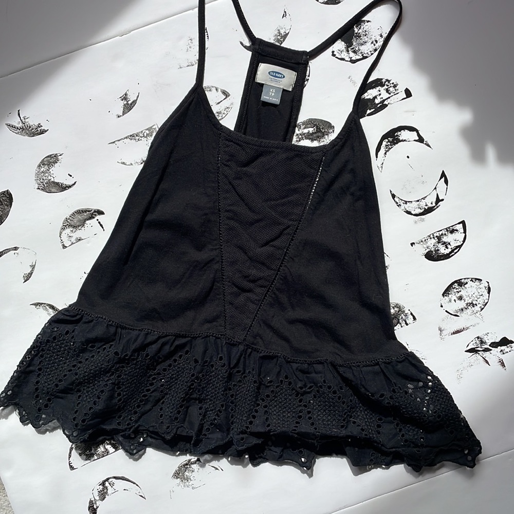 Old Navy Black Tank Top XS Racerback Lace Ruffle